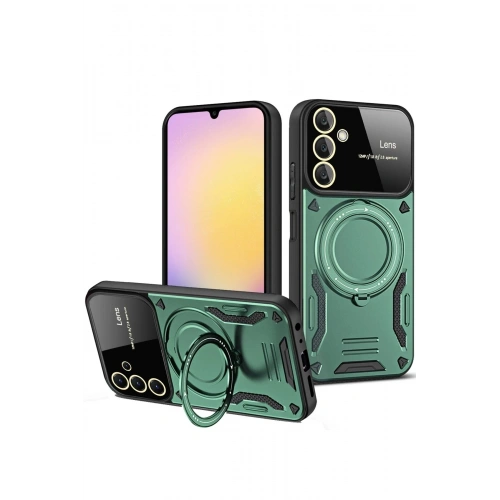 Durukar®  Samsung Galaxy A26 Kılıf Joy Lens Standlı Kapak - Koyu Yeşil