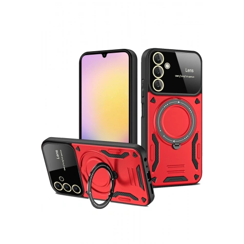 Durukar®  Samsung Galaxy A35 5G Kılıf Joy Lens Standlı Kapak - Kırmızı