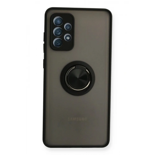 Durukar®  Samsung Galaxy A72 Kılıf Montreal Yüzüklü Silikon Kapak - Siyah