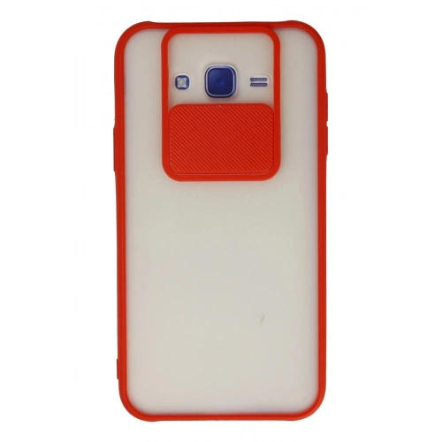 Durukar®  Samsung Galaxy J7 Kılıf Palm Buzlu Kamera Sürgülü Silikon - Kırmızı
