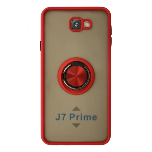 Durukar®  Samsung Galaxy J7 Prime Kılıf Montreal Yüzüklü Silikon Kapak - Kırmızı