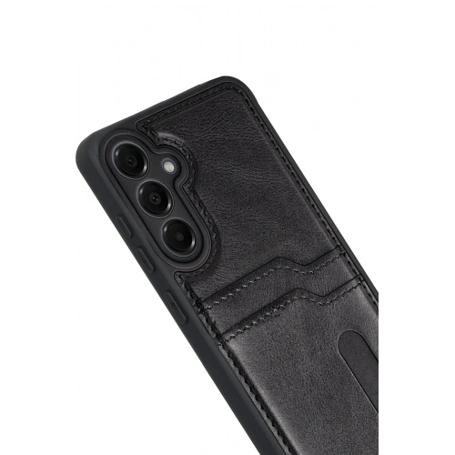 Durukar®  Samsung Galaxy M15 Sara Kartvizitli Deri Kılıf - Siyah