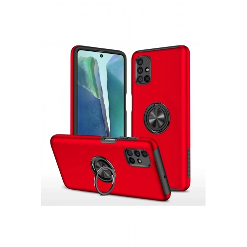 Durukar®  Samsung Galaxy M51 Kılıf Elit Yüzüklü Kapak - Kırmızı