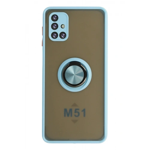 Durukar®  Samsung Galaxy M51 Kılıf Montreal Yüzüklü Silikon Kapak - Buz Mavi