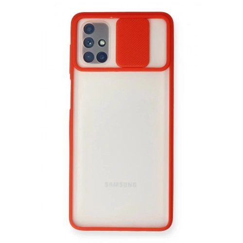 Durukar®  Samsung Galaxy M51 Kılıf Palm Buzlu Kamera Sürgülü Silikon - Kırmızı