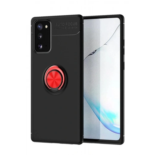 Durukar®  Samsung Galaxy Note 20 Kılıf Range Yüzüklü Silikon - Siyah-Kırmızı