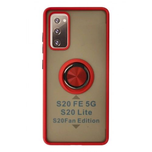 Durukar®  Samsung Galaxy S20 FE Kılıf Montreal Yüzüklü Silikon Kapak - Kırmızı