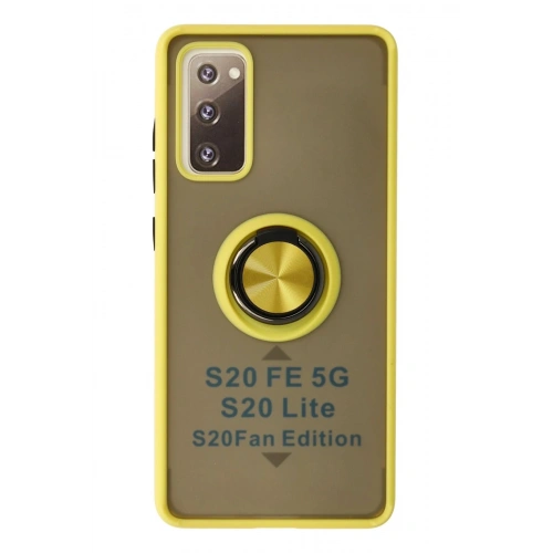 Durukar®  Samsung Galaxy S20 FE Kılıf Montreal Yüzüklü Silikon Kapak - Sarı