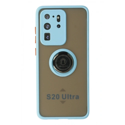Durukar®  Samsung Galaxy S20 Ultra Kılıf Montreal Yüzüklü Silikon Kapak - Buz Mavi