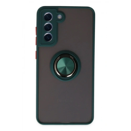 Durukar®  Samsung Galaxy S21 FE Kılıf Montreal Yüzüklü Silikon Kapak - Yeşil
