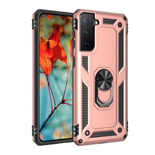 Durukar®  Samsung Galaxy S21 Kılıf Sofya Yüzüklü Silikon Kapak - Rose