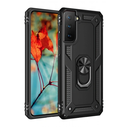 Durukar®  Samsung Galaxy S21 Plus Kılıf Sofya Yüzüklü Silikon Kapak - Siyah