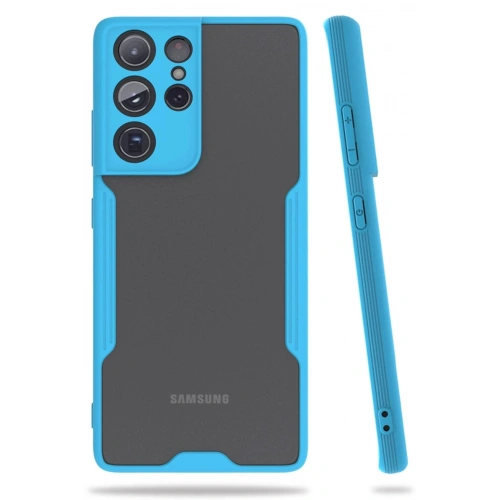 Durukar®  Samsung Galaxy S21 Ultra Kılıf Platin Silikon - Mavi