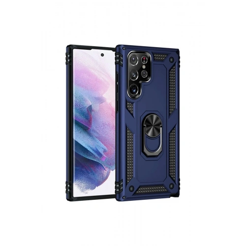 Durukar®  Samsung Galaxy S21 Ultra Kılıf Sofya Yüzüklü Silikon Kapak - Lacivert