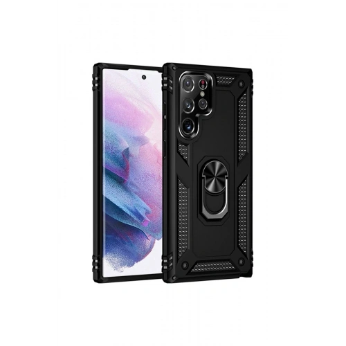 Durukar®  Samsung Galaxy S21 Ultra Kılıf Sofya Yüzüklü Silikon Kapak - Siyah