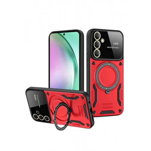 Durukar®  Samsung Galaxy S24 FE Kılıf Joy Lens Standlı Kapak - Kırmızı
