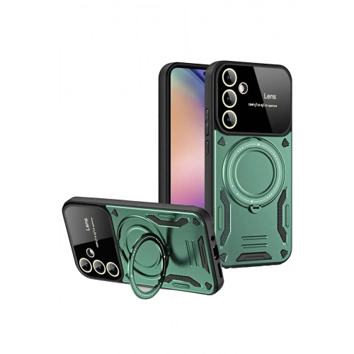 Durukar®  Samsung Galaxy S24 FE Kılıf Joy Lens Standlı Kapak - Koyu Yeşil