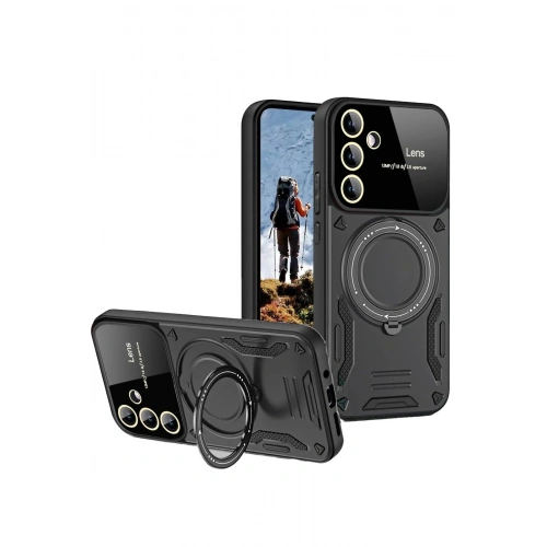 Durukar®  Samsung Galaxy S24 FE Kılıf Joy Lens Standlı Kapak - Siyah
