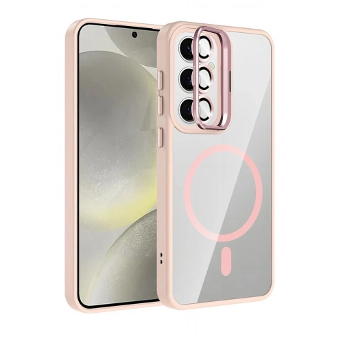 Durukar®  Samsung Galaxy S24 FE Remim Lensli Magsafe Standlı Kapak - Pembe