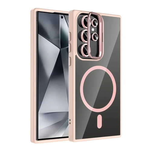 Durukar®  Samsung Galaxy S24 Ultra Remim Lensli Magsafe Standlı Kapak - Pembe