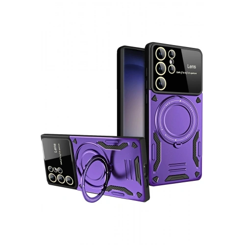Durukar®  Samsung Galaxy S25 Ultra Kılıf Joy Lens Standlı Kapak - Mor