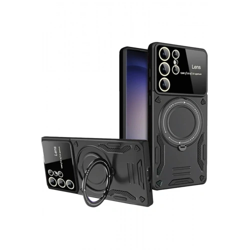Durukar®  Samsung Galaxy S25 Ultra Kılıf Joy Lens Standlı Kapak - Siyah