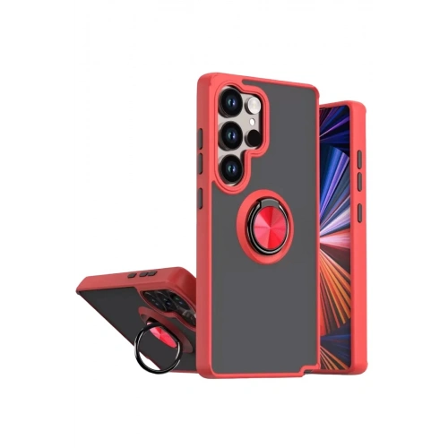 Durukar®  Samsung Galaxy S26 Ultra Montreal Yüzüklü Silikon Kapak - Kırmızı