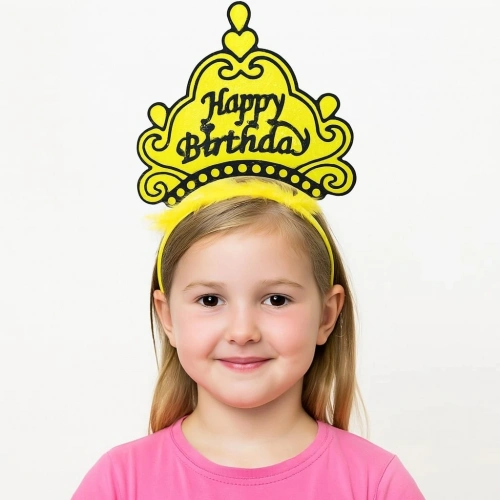 Durukar® Sarı Happy Birthday Prenses Tacı – Doğum Günü Taç Aksesuarı