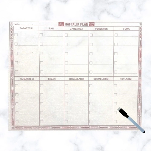 Durukar® Şeffaf Kendiliğinden Yapışkanlı Kalemli Haftalık Planlayıcı 40cm-50cm