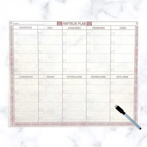 Durukar® Şeffaf Kendiliğinden Yapışkanlı Kalemli Haftalık Planlayıcı 40cm-50cm