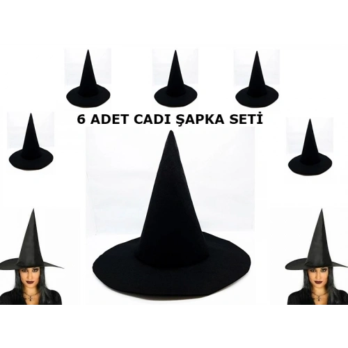 Durukar® Siyah Cadı Şapkası Keçe Yetişkin Boy 6 Adet