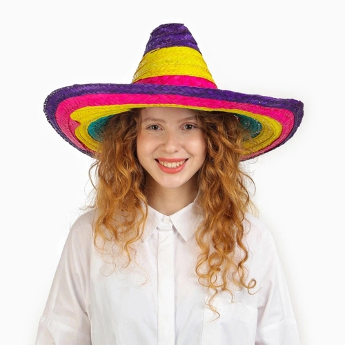Durukar® Sombrero Meksika Şapkası Renkli Örme Hasır Çocuk Boy