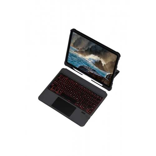 Durukar®  T5209D iPad Pro 12.9 (2021) Kılıf İnter Ledli Klavyeli Tablet Kılıfı - Siyah