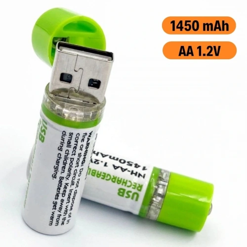 Durukar® USB Şarjlı 1450mAh AA 1.2V Lityum Kalem Pil – 2’li Set, Tekrar Şarj Edilebilir Uzun Ömürlü Dönüştürülebilir Batarya