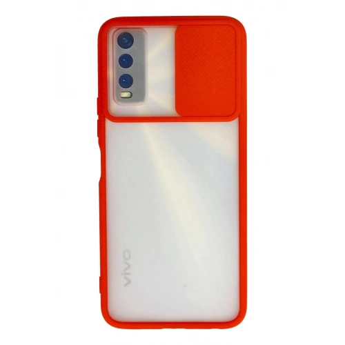Durukar®  Vivo Y11S Kılıf Palm Buzlu Kamera Sürgülü Silikon - Kırmızı