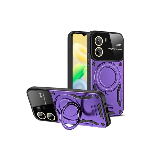 Durukar®  Vivo Y16 Kılıf Joy Lens Standlı Kapak - Mor