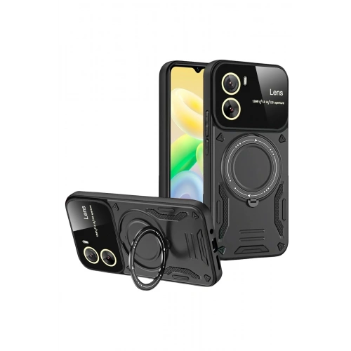 Durukar®  Vivo Y16 Kılıf Joy Lens Standlı Kapak - Siyah