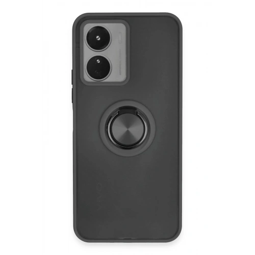 Durukar®  Vivo Y16 Kılıf Montreal Yüzüklü Silikon Kapak - Siyah