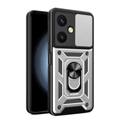 Durukar®  Vivo Y27 Kılıf Pars Lens Yüzüklü Silikon - Gümüş