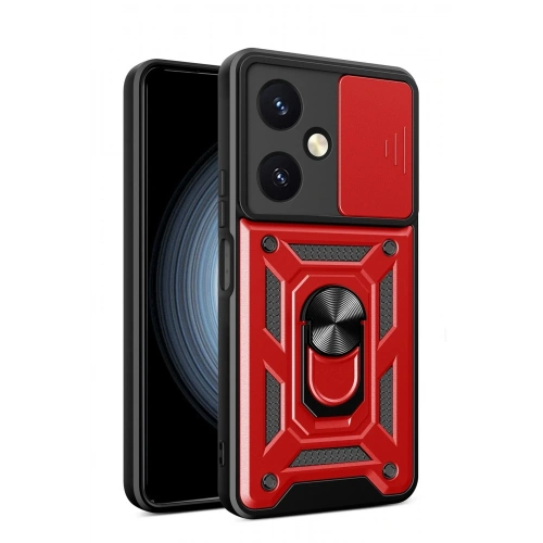 Durukar®  Vivo Y27 Kılıf Pars Lens Yüzüklü Silikon - Kırmızı
