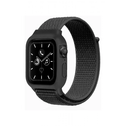 Durukar®   Watch 38mm Hasırlı Cırtcırtlı Kasalı Kordon - Siyah