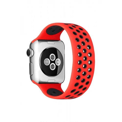 Durukar®   Watch 42mm Ayarlı Delikli Silikon Kordon - Kırmızı-Siyah