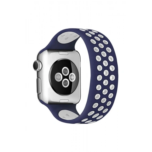 Durukar®   Watch 42mm Ayarlı Delikli Silikon Kordon - Lacivert-Beyaz