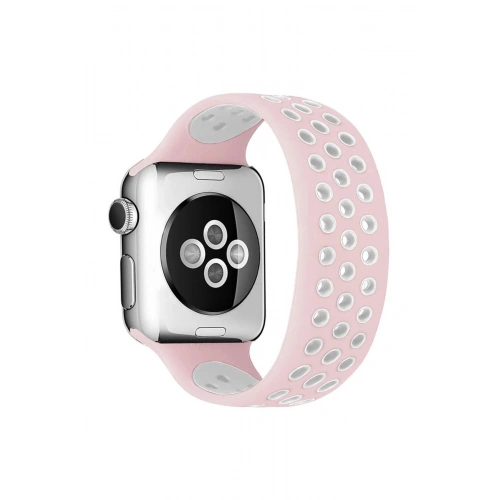 Durukar®   Watch 42mm Ayarlı Delikli Silikon Kordon - Pembe-Beyaz