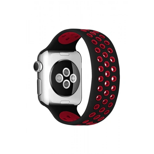 Durukar®   Watch 42mm Ayarlı Delikli Silikon Kordon - Siyah-Kırmızı