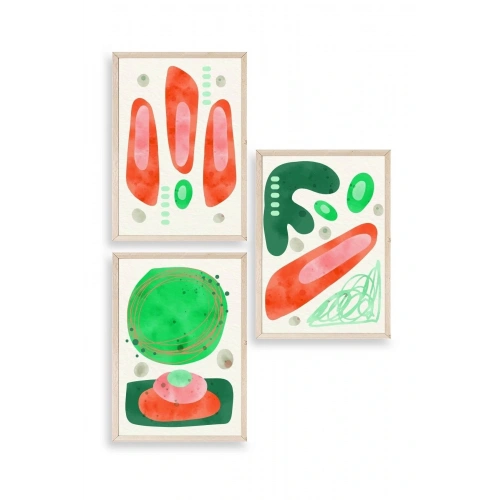 Düşündüren Şekiller Üçlü Ahşap Çerçeveli Tablo 23 x 30