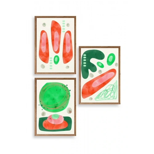 Düşündüren Şekiller Üçlü Ahşap Çerçeveli Tablo 23 x 30