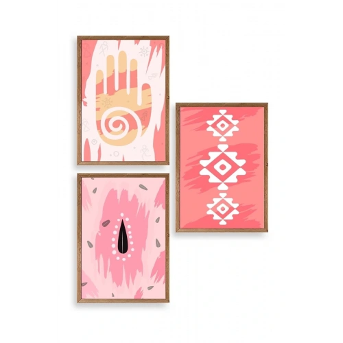 Düşündüren Şekiller Üçlü Ahşap Çerçeveli Tablo 50 x 70