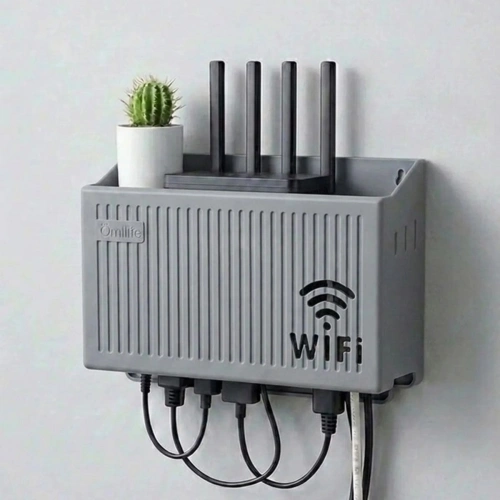 Duvar Tipi Wi-Fi Modem Saklama Kutusu(Gri) – Kablo Düzenleyici Router Raf Organizer (5365)