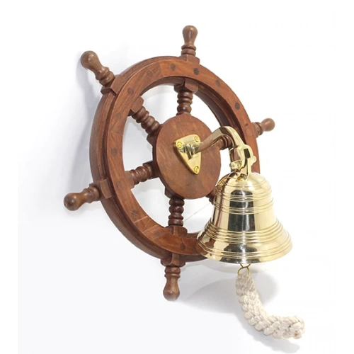 Wall Hanging Wooden Rudder Brass Bell